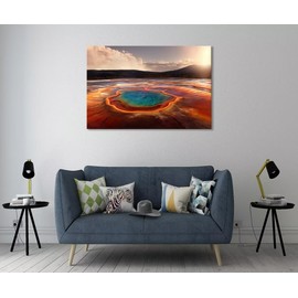 Grand Prismatic Spring USA Yellowstone National Park Wall Art for Living Room Bedroom Home Decorations Yellowstone National Park Picture Framed Artwork Canvas Prints Ready to Hang(24''H x 36''W)