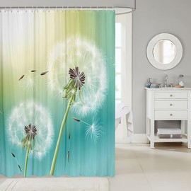 Dandelion Shower Curtain for Girls Kids Botanical Floral Printed Bathroom Shower Curtain Set Blossom Flowers Stalls Bathtubs Decorative Bath Curtain Women Chic Dandelion Cloth Fabric Curtain 72"x72"