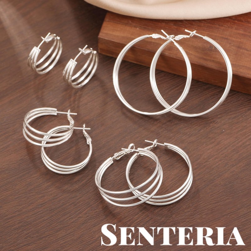 Senteria 925 Sterling Silver Hoop Earrings for Women Hypoallergenic Chunky