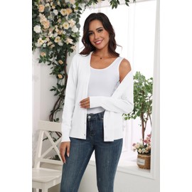 Anelune Women's Autumn Long Sleeve V-Neck with Button Thin Cardigan Women's Autumn Winter Spring Summer S-2XL, White