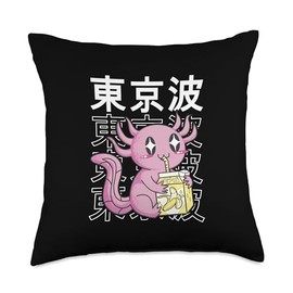 TOKYO WAVES Japanese Axolotl Banana Milk Kawaii Aesthetic Teen Anime Throw Pillow, 18x18, Multicolor