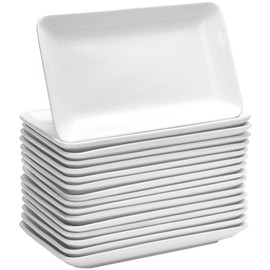 Irenare 24 Pcs 8 Inch Rectangular Salad Plates White Rectangular Porcelain Dessert Plates Appetizer Serving Tray Rectangular Porcelain Platters for Fruit Sushi Dinner Parties, Microwave, Oven Safe