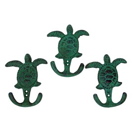 Wowser Green Turtle Cast Iron Wall Mount Coat Hooks, 4 Inch, Set of 3