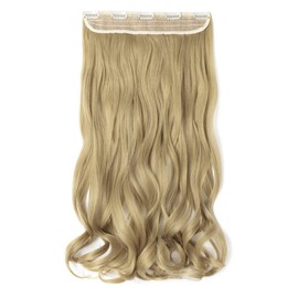 24 Inch One Piece 5 Clips Matte Material Hair Extension Curly Wavy Clip In Hairpiece Synthetic For Women Beauty, Ash Blonde