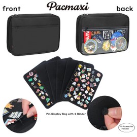 PACMAXI Enamel Pin Display Pages Pin Carrying Case, Pins Collection Storage Organizer Case, Travel Brooch Pin Display Bag with 6 Binder(Pins Not Included)