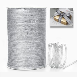 ZYOOO 3 mm x 800 m Organza Satin Ribbon Glitter Silver Decorative Ribbon Gift Ribbon Flower Tape for Crafts