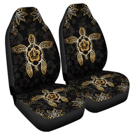 Gearider 2 PCS Car Seat Covers Golden Tropical Turtle Hibiscus Print Front Auto Seat Cover, Breathable Car Bucket Seats Protector Covers Universal fit for SUV Sedan Van