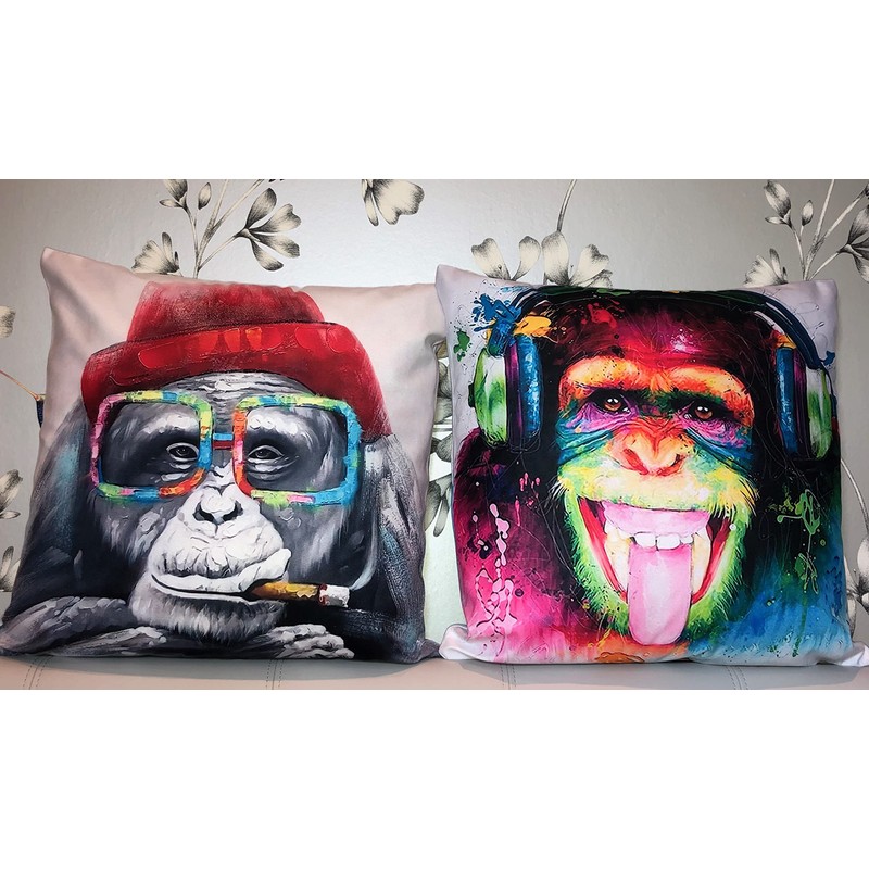 The Beach Stop Colourful Chimpanzee Monkey Printed Cushion Cover |