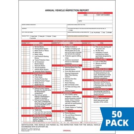 J. J. Keller 50-Pack, Annual Vehicle Inspection Report Forms, 2-Ply Carbonless Form, DOT Compliant