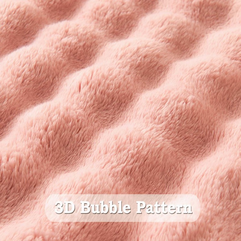 Wajade Fluffy Flannel Blanket Pink Bubble Faux Fur Bed Throw