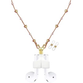Magnetic Anti-Lost Strap Holder Compatible with Airpods Pro 3 2 1, Leash Gold White Pearl Chain Necklace Gifts for Women Lady Girl Length: 27.5”