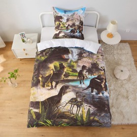 MUSOLEI Dinosaur Bed Linen 135 x 200 cm Children's Jurassic World Dino Bed Linen Boys Teenagers Children's Bed Linen Microfibre 3D Print Duvet Cover and 1 Pillowcase 80 x 80 cm Gift