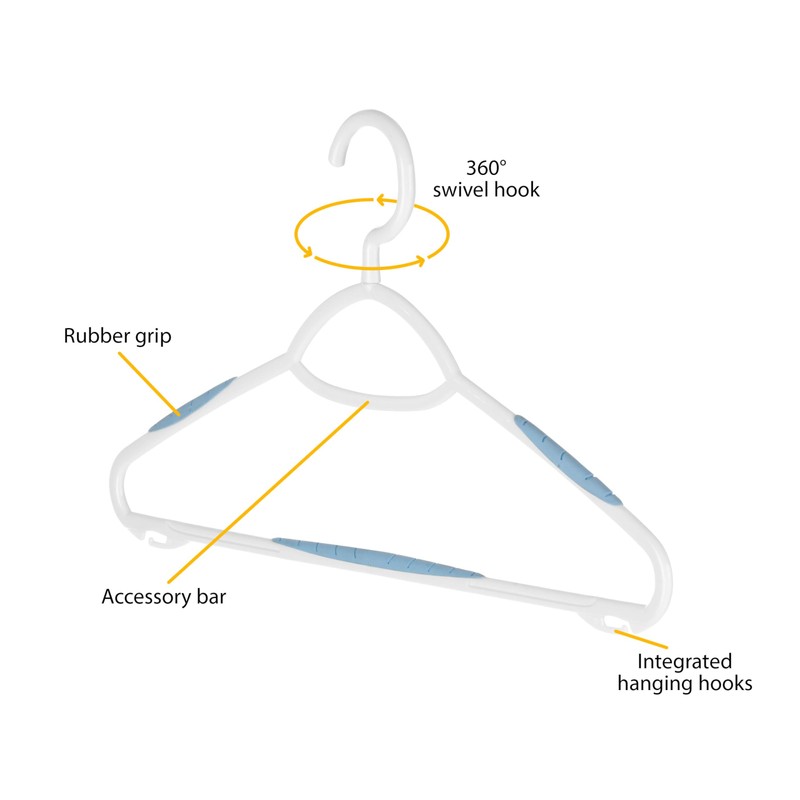 Whitmor Slim Sure-Grip Hangers with Swivel Hook - White and