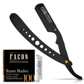 Facón Straight Razors for Men - Professional Barber Straight Edge Razor Kit with 100 Blades, Classic Stainless Steel Barbero Shaver for a Smooth & Precise Shave, Premium Barber Razor for Men's Shaving