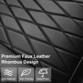 CAR PASS 2 Pack Leather Front Car Seat Covers, Bottom Seat Covers Full Wrapped with Storage Pocket, Anti-Slip Leather Seat Protectors,Waterproof Seat Cushion Pad Universal Fit Sedan SUV Truck, Black