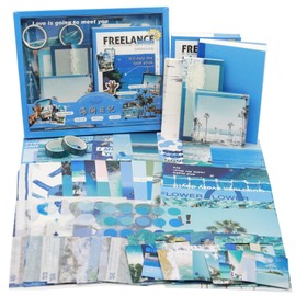BLAZDEVE Scrapbook Kit with Scrapbooking Supplies Stickers, Aesthetic Scrapbook Paper, Washi Stickers, Tape, A6 Notebook Art Journaling Kit for Junk Journal DIY for Adults Teens (Sea)