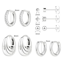 Small Silver Hoop Earring Stacks for Women Huggie Earring Sets for Multiple Piercing Tragus Helix Jewelry Vintage Gift for Her