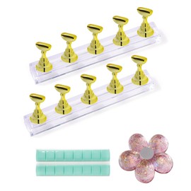 10pcs Acrylic Nail Art Display Stand with 3 Bases Nail Art Holder Base Crystal Nail Art Stand Magnetic for Nail Art Skills Practice Stand DIY Nail Art Nail Art Tools Art Salon Gold