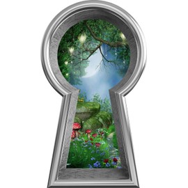 Silver Keyhole Window Wall Decal Enchanted Lantern Forest Wonderland Kids Room Decor Fantasy Mushroom Fairy Tale Removable Vinyl Wall Sticker 24 inch