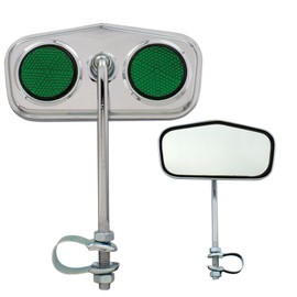 Fenix Cycles Pentagon Daimond Bicycle Mirror Chrome, (Green Reflectors)