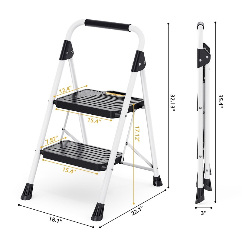 KINGRACK Sturdy Steel 2 Step Ladder, Folding Step Stool with