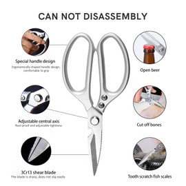 WAK 8.5" Kitchen Scissors, Multi Functional Kitchen Scissors Heavy Duty, Professional Stainless Steel Scissors for Kitchen, Easily Cut Poultry, Chicken Bone, Meat, Fish, Bottle Opener