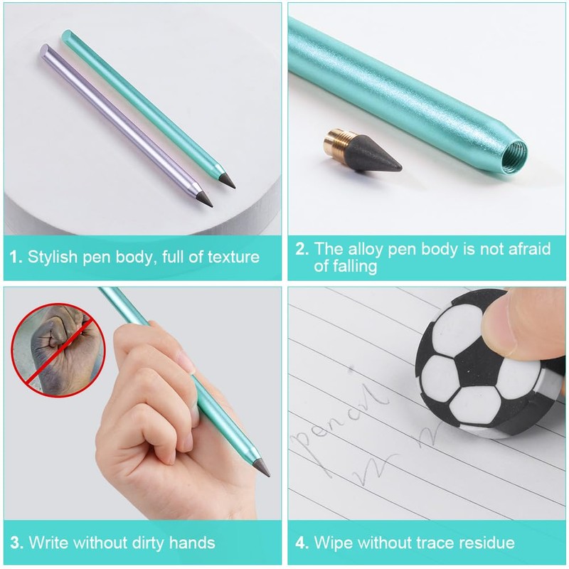 AUAUY 2 PCS Metal Inkless Pencil, Infinity Pencil, Reusable Everlasting