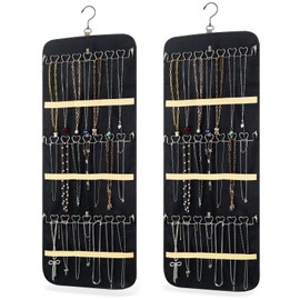 Xosjska 2 Pack Hanging Jewelry Organizer Storage with 43 Pockets and Hooks Dual-Sided Hanging Jewelry Organizers and Storage Hang on Closet, Wall, Door for Earrings, Necklaces, Rings,Blcak