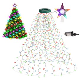 Christmas Tree Lights Indoor with Topper Star, 6.6FT Christmas Lights 16 Strands 448 LEDs with Timer and 8 Modes for Indoor Christmas Tree, Colorful