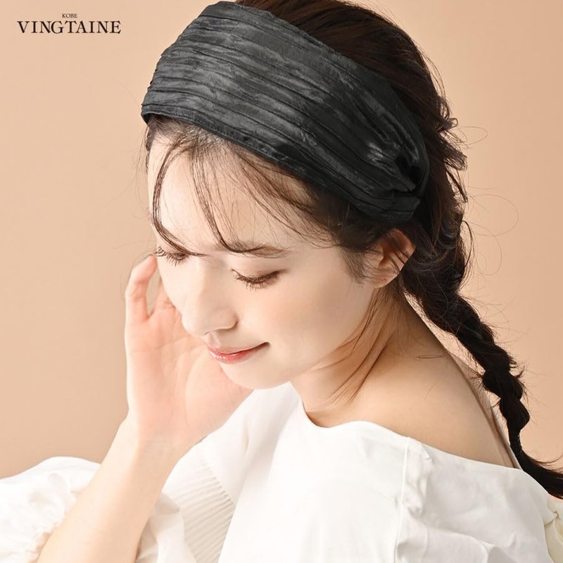 Vingtaine HK-353 Pleated Headband, Wide, Hair Accessory, Stylish, Adult Casual,