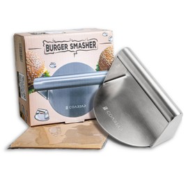 COARJAP - Smash Burger Press 304 Stainless Steel - One Piece Burger Smasher - Includes 60 Burger Paper & QR Test Food Safe - Dishwasher Safe - For Home & Professional Grill Kitchen