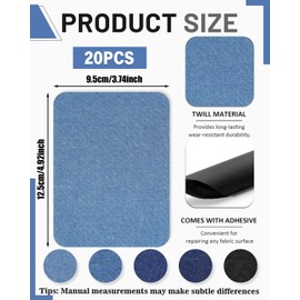 KEMUZ 20 Stück Jeans Flicken zum Aufbügeln, Verschiedene Blautöne, Stark haftender Klebstoff, Jeans Flicken zum Aufbügeln Innen und Außen für die Reparatur Kleidung Kindern und Erwachsenen