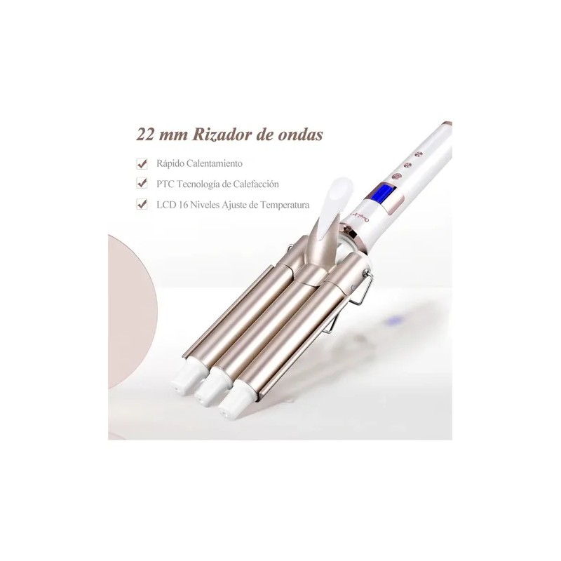 Tenaza Rizador De Cabello Cerámica Waflera Ferro 22mm Ondas