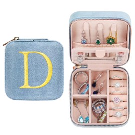 TINGN Small Jewellery Box with Initial Letter D and Flower Initial Jewellery Box Travel Organiser Box Gifts for Women Girls Gifts for Christmas Birthday Wedding Bridesmaid