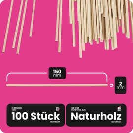 Netuno 100 Round Wooden Craft Sticks 15 cm 5.9 inches Wood Popsicle Sticks Lolly Sticks Lollipop Wooden Round Sticks ice Cream Wood Sticks for Decoration Crafting DIY Home School Lollypop Sticks