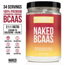 NAKED Strawberry Lemonade BCAAs Amino Acids Powder, 100% Pure 2:1:1 Formula, Vegan Branched Chain Amino Acids, Instantized All Natural BCAA Powder Supplement - 501 Grams, 34 Servings