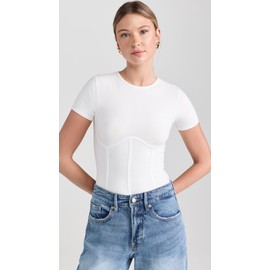 Fleur du Mal Women's Cotton T-Shirt Thong Bodysuit, Ivory, White, M