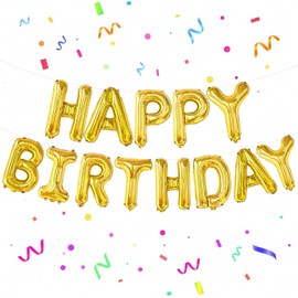 Happy Birthday Balloons Banner, Gold(3D Lettering)16 Inch Mylar Foil Letters Birthday Sign Bunting Reusable Ecofriendly Material for Girls Boys Kids & Adults Birthday Decorations and Party Supplies