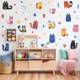 OLMIXA Colorful Doodle Cat Wall Decal, Abstract Pet Cats Wall Stickers, Vinyl AnimalThemed Wall Art for Baby Shower Bedroom Playroom Nursery Decor