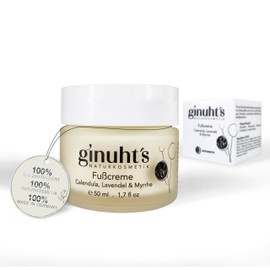 ginuht's Natural Cosmetics Foot Cream 100% Organic for Intense Moisture | Quick Absorbing Foot Cream for Dry Feet | Foot Care Relieves Skin Cracks and Calluses with Calendula (50 ml)