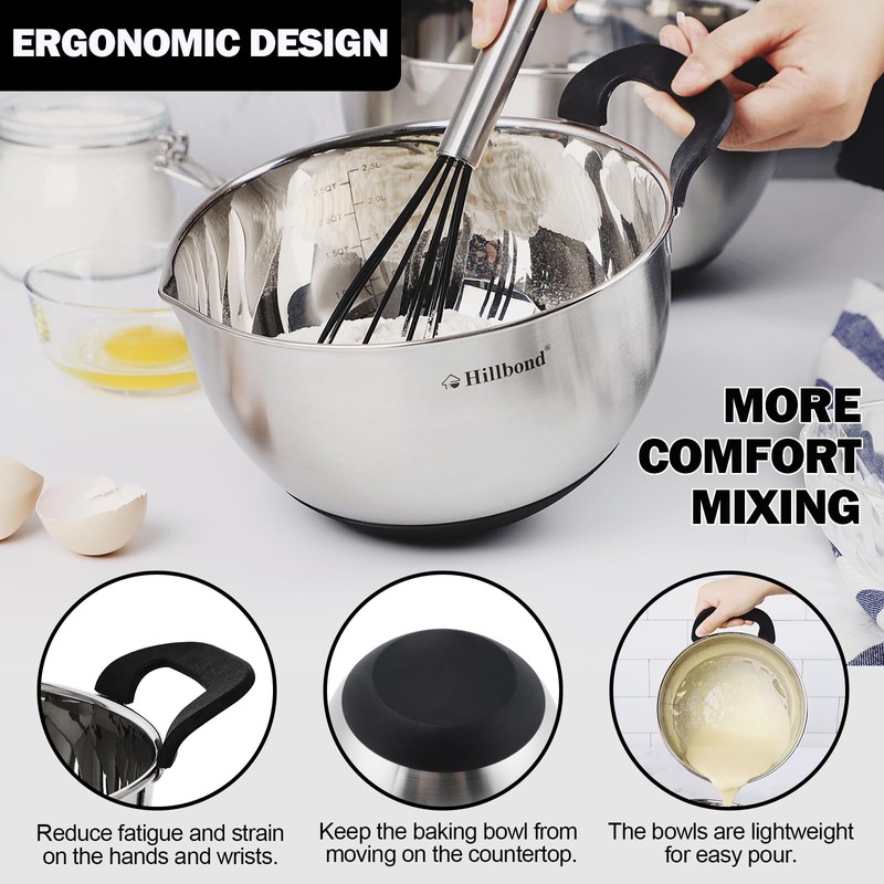 Hillbond Stainless Steel Bowls with Lids Set Mixing Bowls with