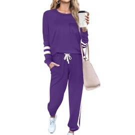 RUBZOOF Two Piece Outfits for Women Sweatsuits Sets Drawstring Sweatpants with Pockets Purple XL