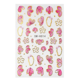 Gold Linie Schieber Rosa Nagelsticker Blumen 3D Flower Nail Sticker Sakura Blütenblätter Blumen Nagelaufkleber Frühling Sommer Floral Nagel Sticker Flowers Nagel Stickers Nageldesign Zubehör Nail Art
