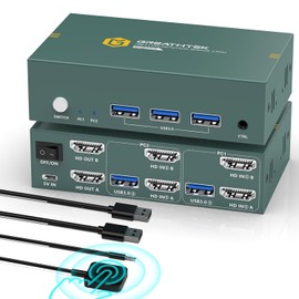 8K KVM Switch 2 Monitors 2 Computers HDMI Support 8K@60Hz 4K@144Hz, KVM Switch Dual Monitor with 3 USB 3.0 Ports Sharing Keyboard and Mouse Printer/Scanner, Desktop Controller