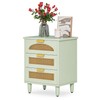 LITTLE TREE Rattan Nightstand, Mint Green End Table with 3