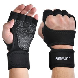 AMFUN Open Workout Gloves, Weight Lifting Gloves With Wrist Support, Wrist Support Padded Extra Grip Palm, for Powerlifting, Bodybuilding, Callisthenics, for Men, Women (L)