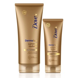 Dove Unilever DermaSpa Body Lotion Summer Revived Self-Tanning Medium to Dark, 200ml with Dove Derma Spa Face Cream, 75ml, 2 Piece Set