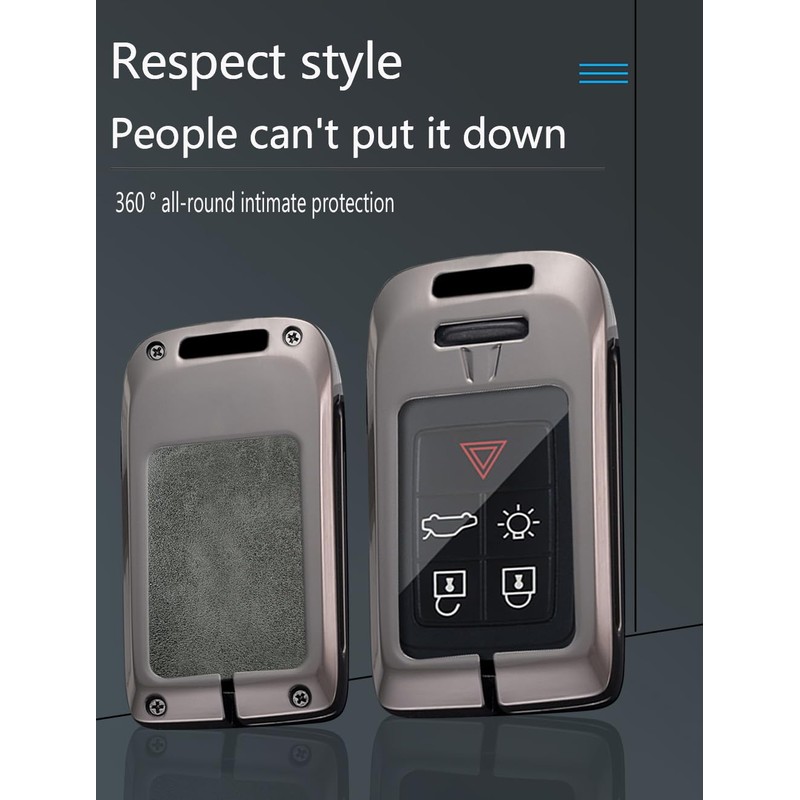 ontto Metal Leather Car Key Fob Cover Fit for Volvo
