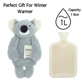 Olivia Rocco Novelty Animal Hot Water Bottle, Fluffy Hot Water Bottles with Cover for Kids Or Adults, 1L Natural Rubber Hot Water Bag for Long Lasting Heat (Koala)