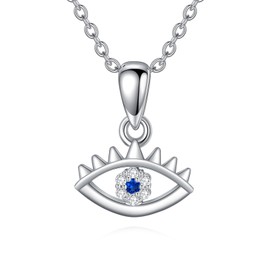 LWXIE Diamond Evil Eye Necklace S925 Sterling Silver Evil Eye Necklace Silver Evil Eye Pendant Necklace for Women 18+2Inch